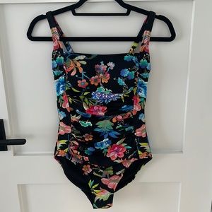 Johnny Was Ruched One-Piece Floral Swimsuit - Small